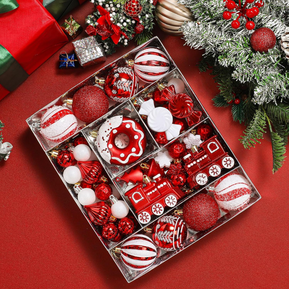 82pcs Christmas Balls Ornaments Set, Shatterproof Plastic Decor