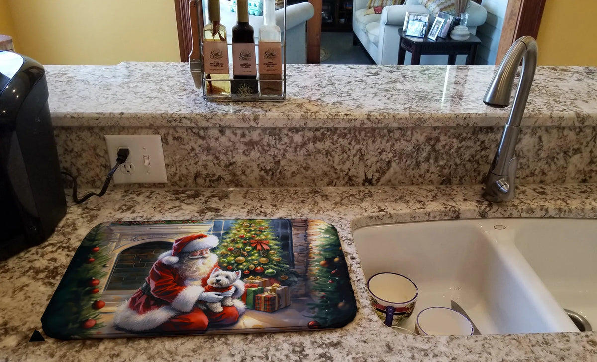 Westie And Santa Claus Dish Drying Mat Absorbent Dish Drying Mat Pad