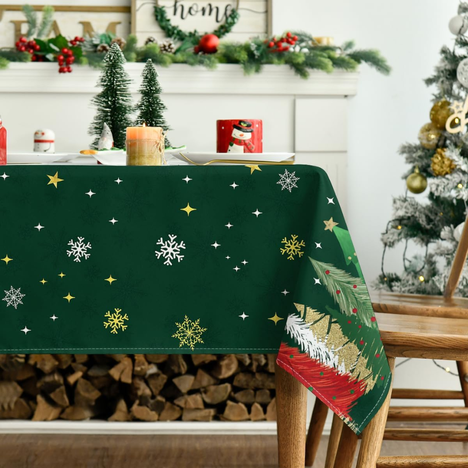 Christmas Tablecloth 60 84 Inch Rectangular, Christmas Trees Green