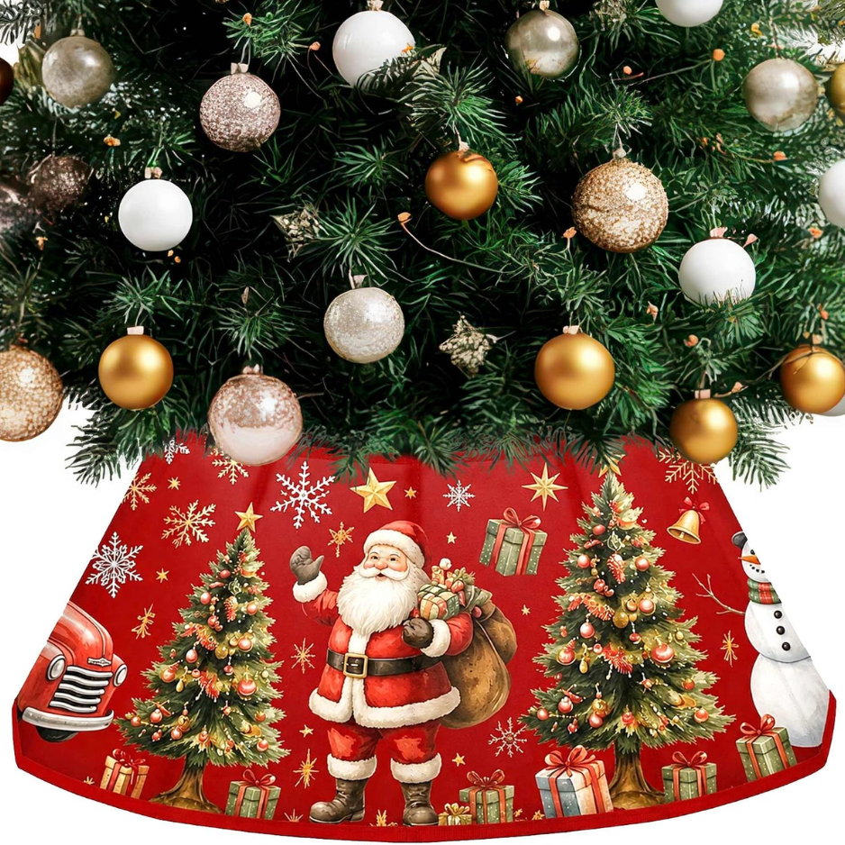 Vintage Santa & Snowman Christmas Tree Collar, Velvet Base Cover
