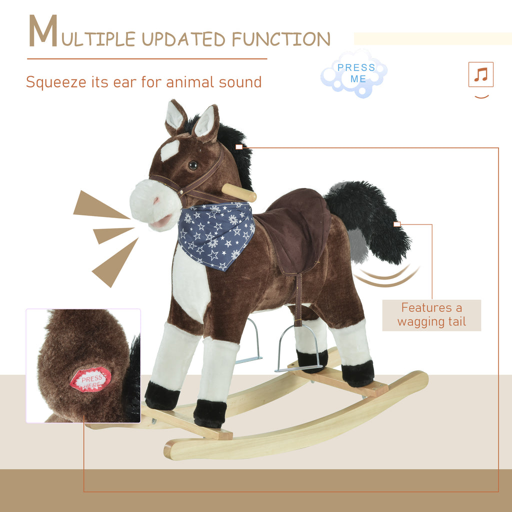 Plush Cowboy Rocking Horse, Wooden Ride-on With Realistic Sounds, Wild