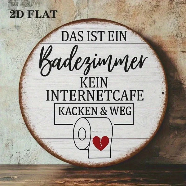 Vintage German Toilet Sign 8x8 Inch Round French Aluminum Plaque, 2D