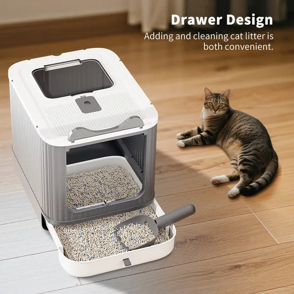 Elevated Leak Proof Elf White Cat Litter Box, Made Of Sturdy