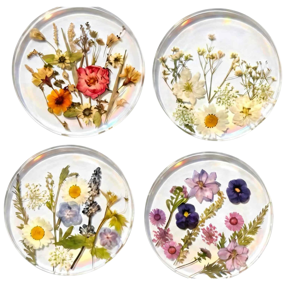 Acrylic Coasters 4 PCS, Bright Wildflower Printed Drink Coasters