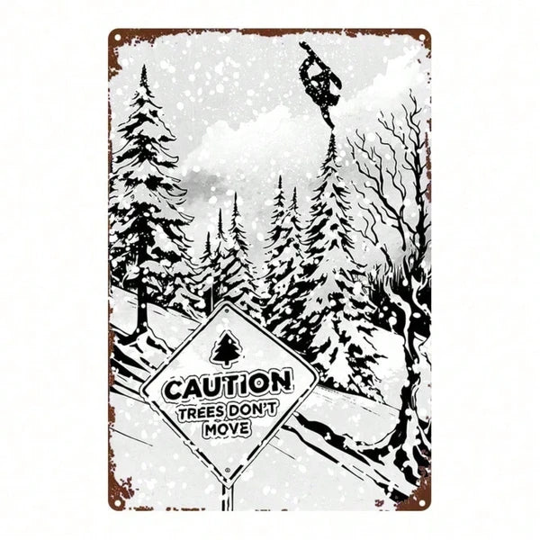 1pc 2D Flat Metal Sign Freeride Snowboard Plaque, Sturdy Metal Wall Art