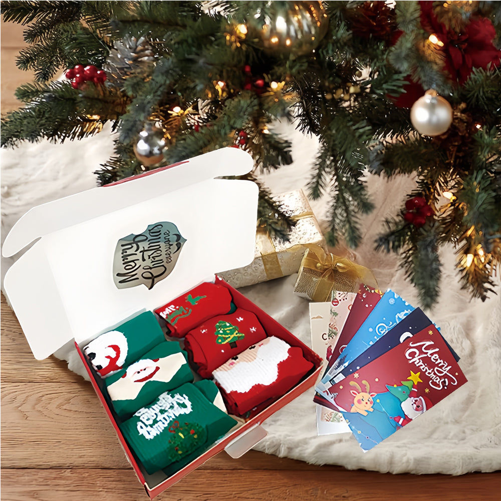 6 Pairs Christmas Stockings Gift Set - Soft Plush Xmas Stockings