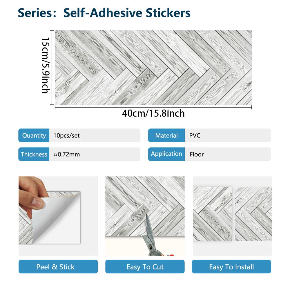 Gray Wood Grain Floor Tiles, Self-adhesive PVC Flooring, Waterproof