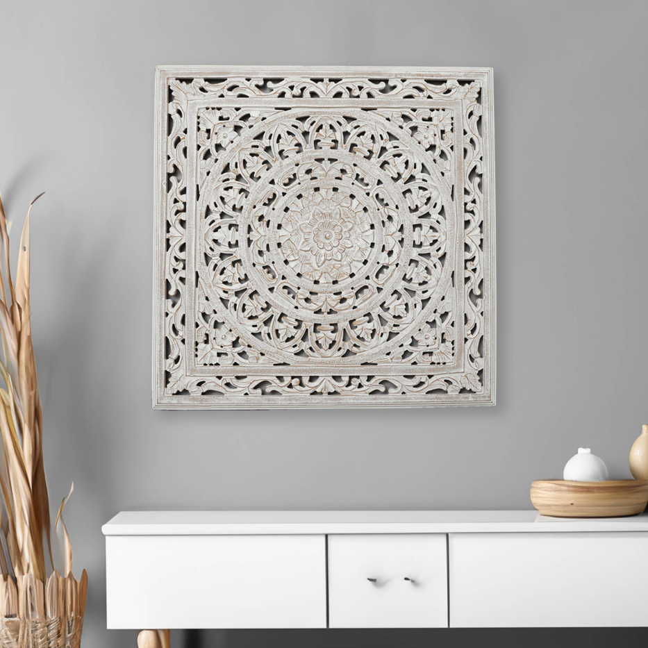 White Square Shape Handcrafted MDF Wall Decor 16inchx16inch Elegant