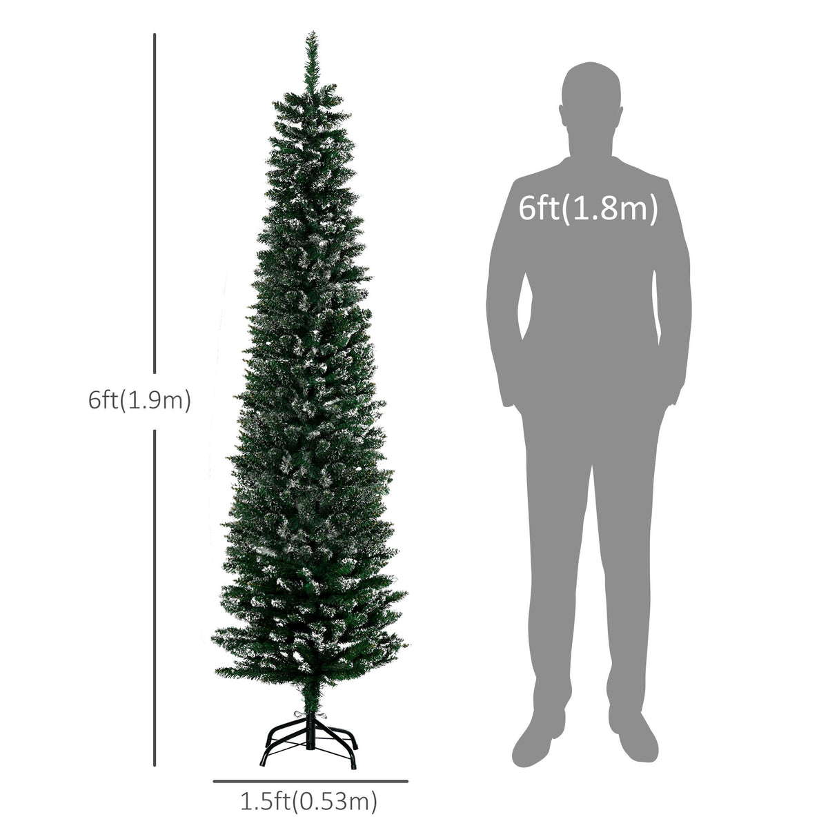 6FT Artificial Snow Dipped Christmas Tree Xmas Pencil Tree Holiday Home
