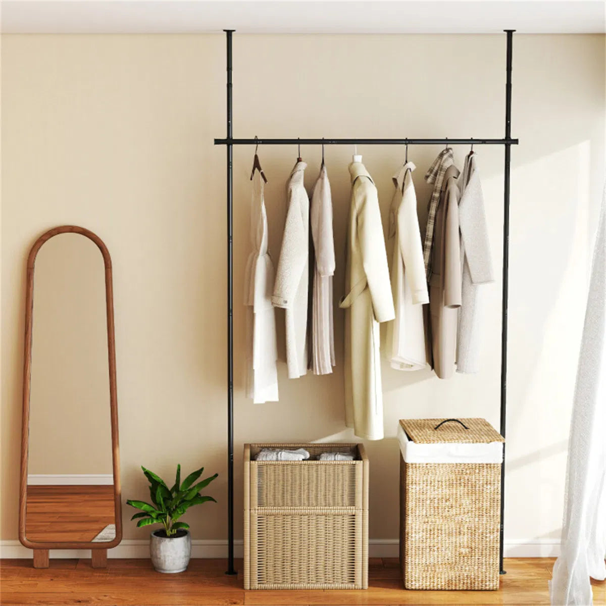 Drill-free L-shaped Room Divider Curtain Rod, Adjustable 28"-142"W X