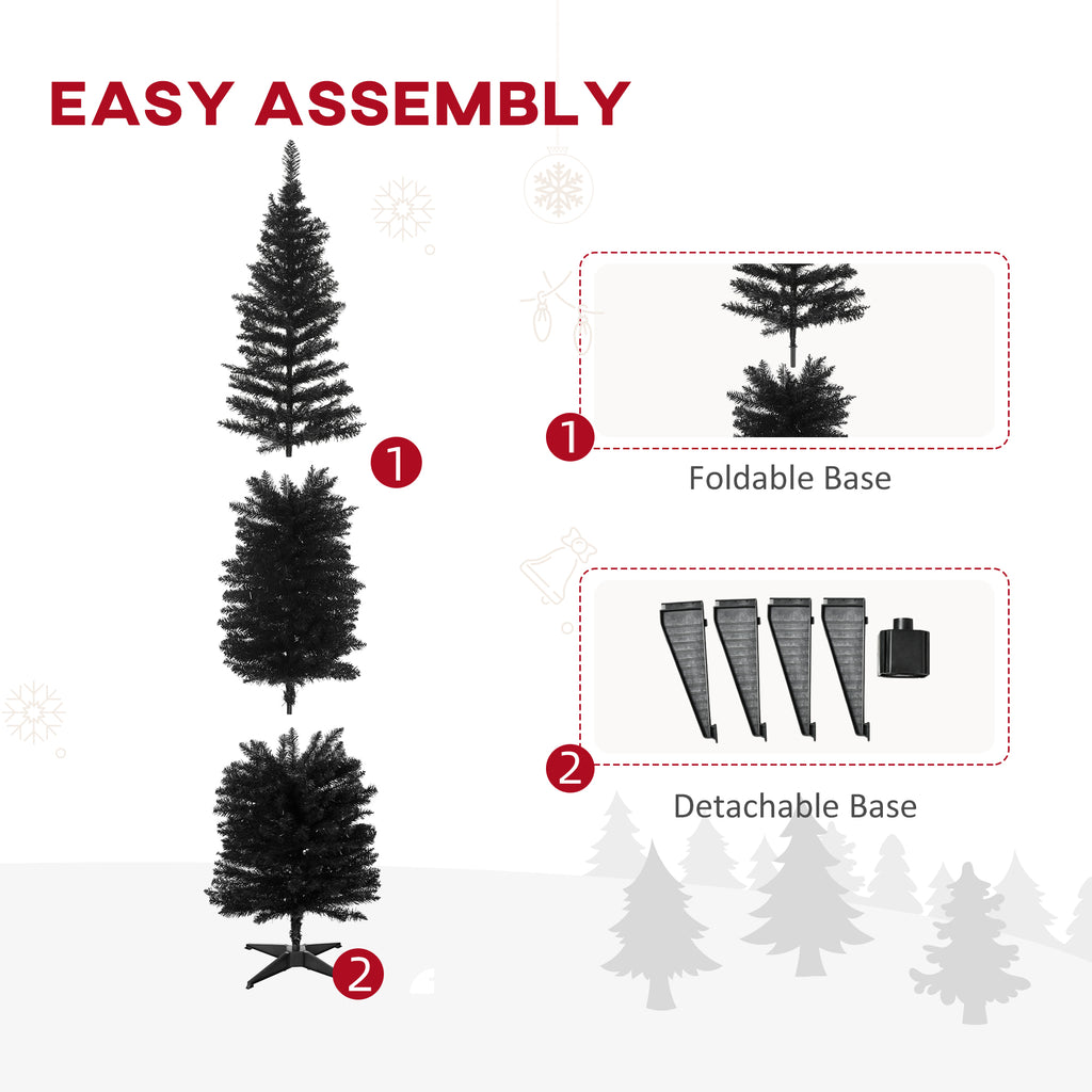 7' Artificial Pencil Christmas Tree, Slim Xmas Tree With 499 Realistic