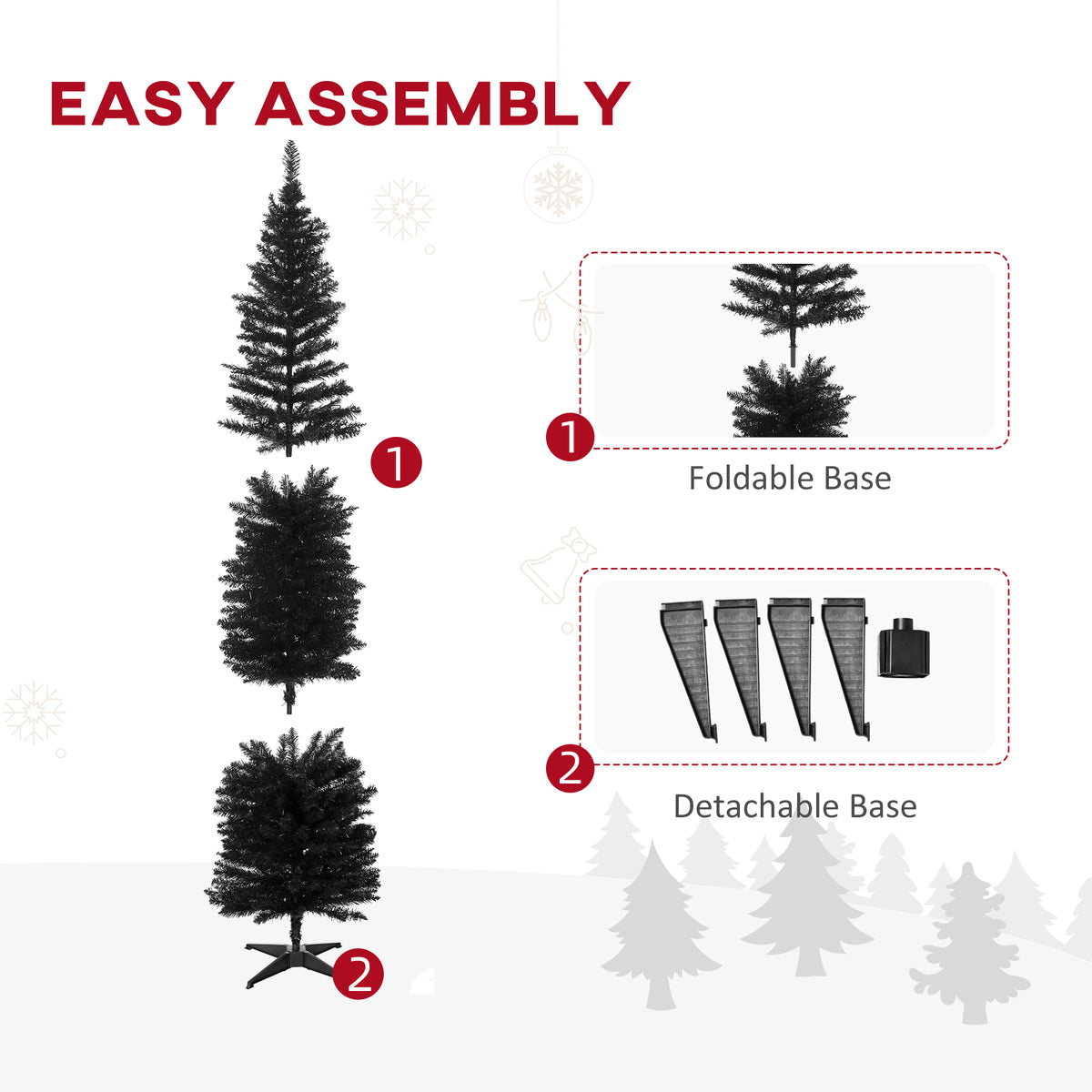 7' Artificial Pencil Christmas Tree, Slim Xmas Tree With 499 Realistic