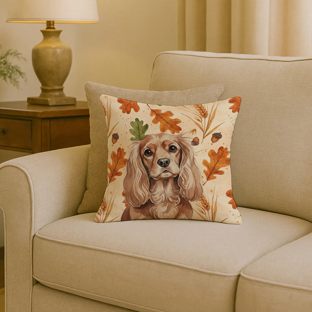 Ruby Cavalier Spaniel Heirloom Fall Throw Pillow Decorative Indoor
