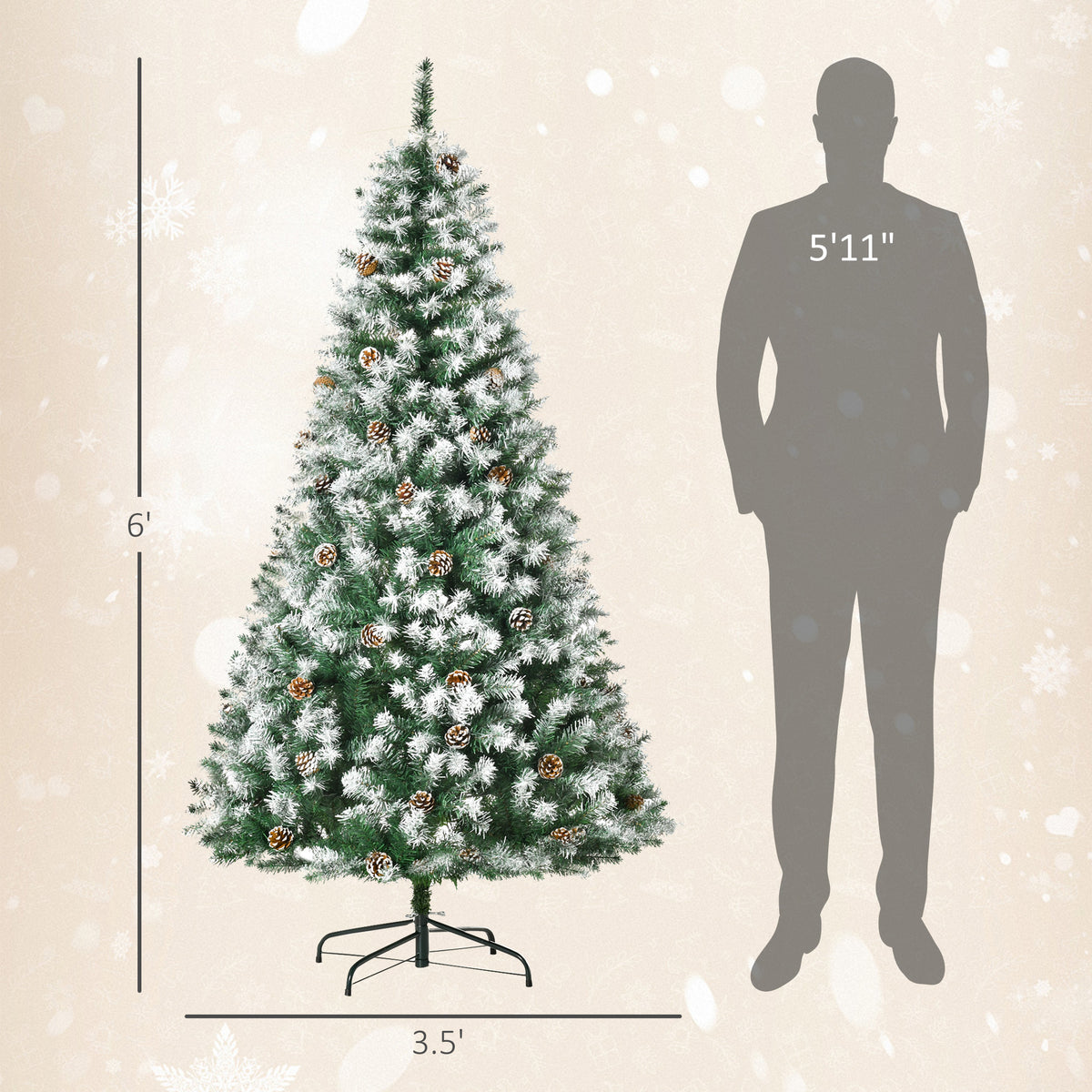 6ft Unlit Snow-dusted Full Fir Artificial Christmas Tree With Realistic