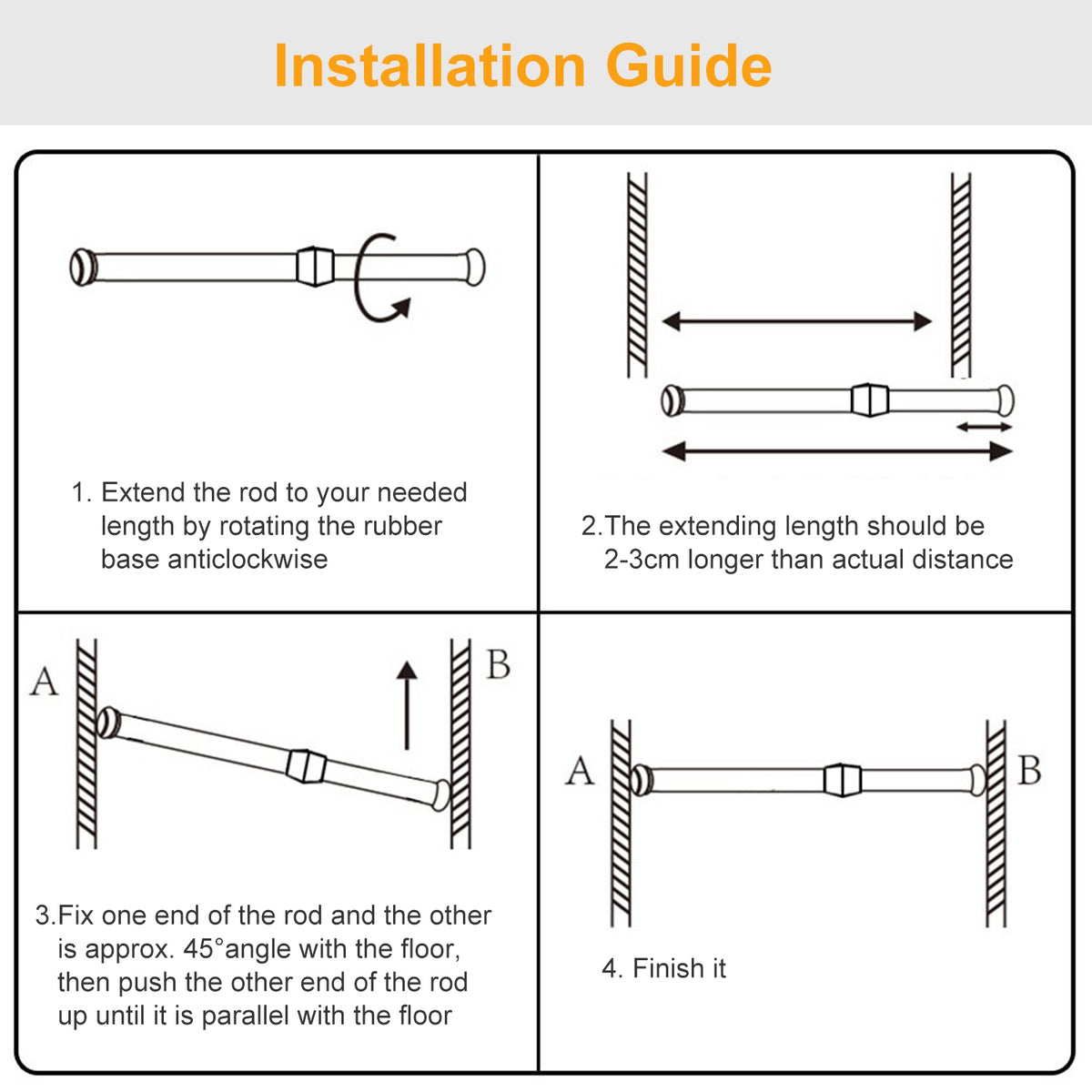 1Pc Tension Curtain Rod Spring Load Adjustable Curtain Pole Heavy-duty