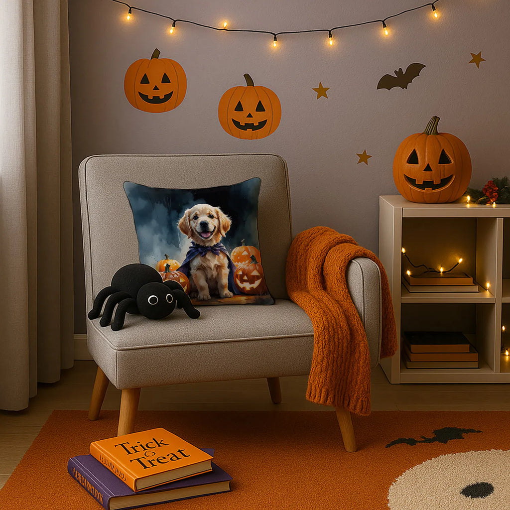 Golden Retriever Puppy Halloween Throw Pillow Machine Washable, Indoor