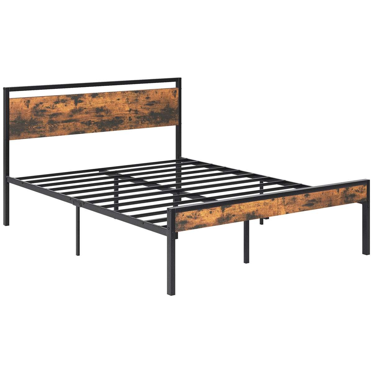 Heavy-duty Metal Platform Bed With Wooden Headboard, Capable