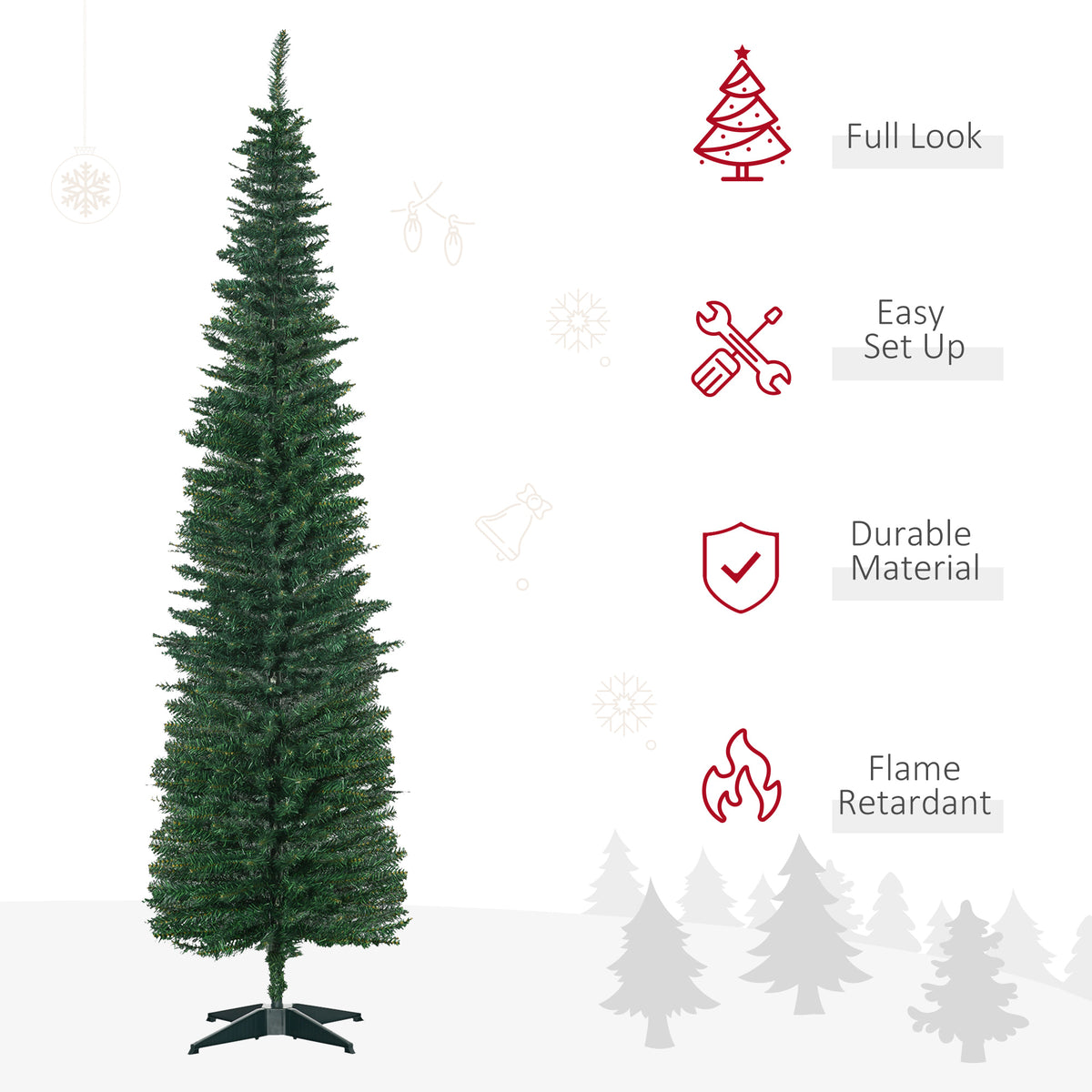 7ft Unlit Pencil Artificial Christmas Tree With Realistic Branches