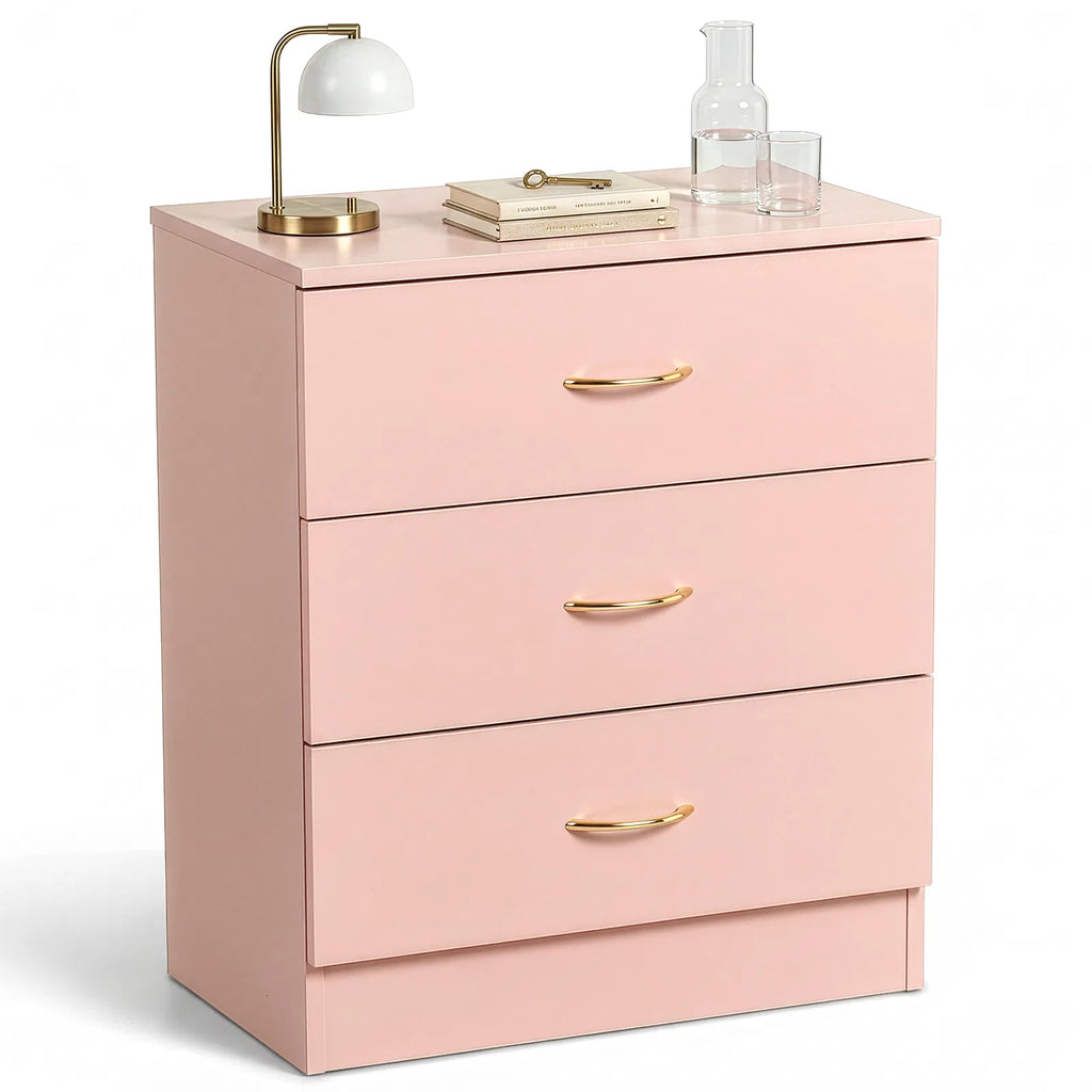 3-Drawer Chest With Faux Rose Gold Handles Drawer Dresser