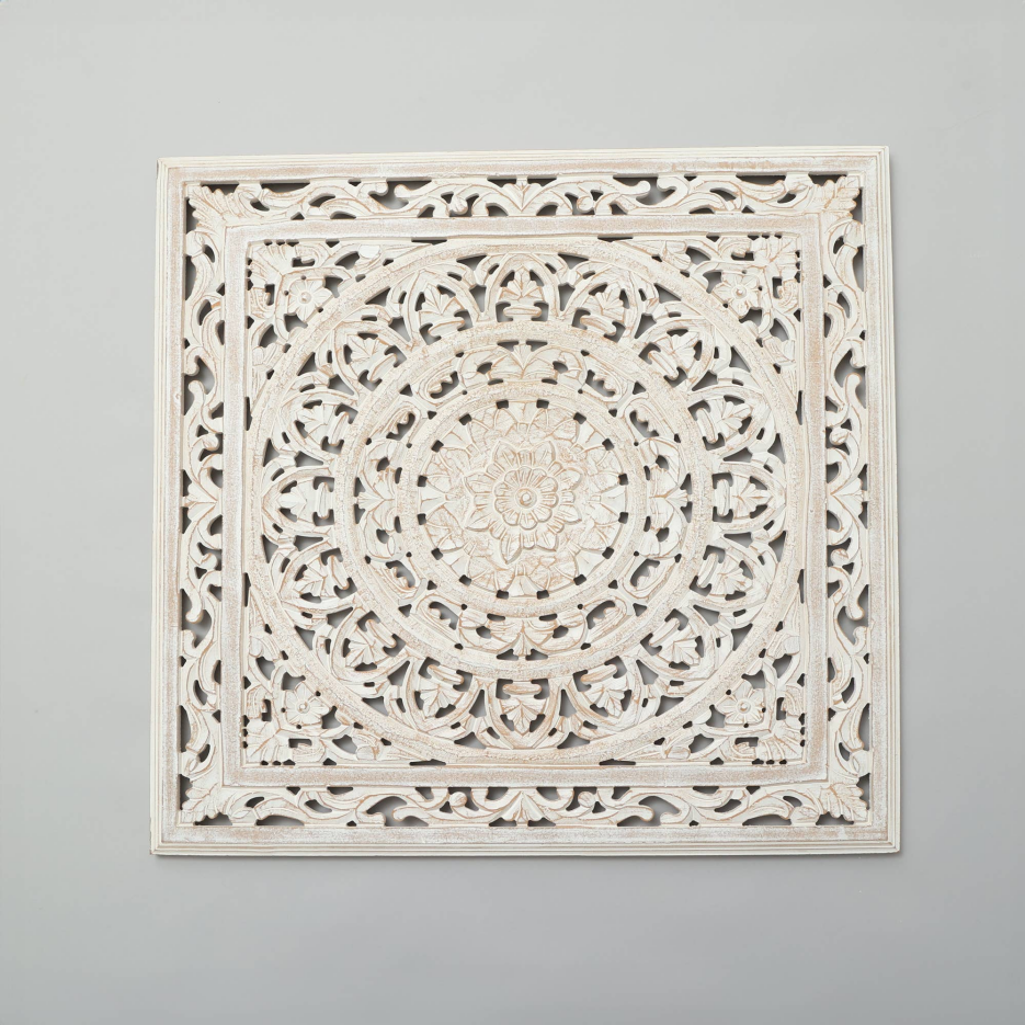White Square Shape Handcrafted MDF Wall Decor 16inchx16inch Elegant