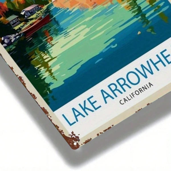 1pc Arrowhead Lake California Autumn Scenery Metal Sign, Retro