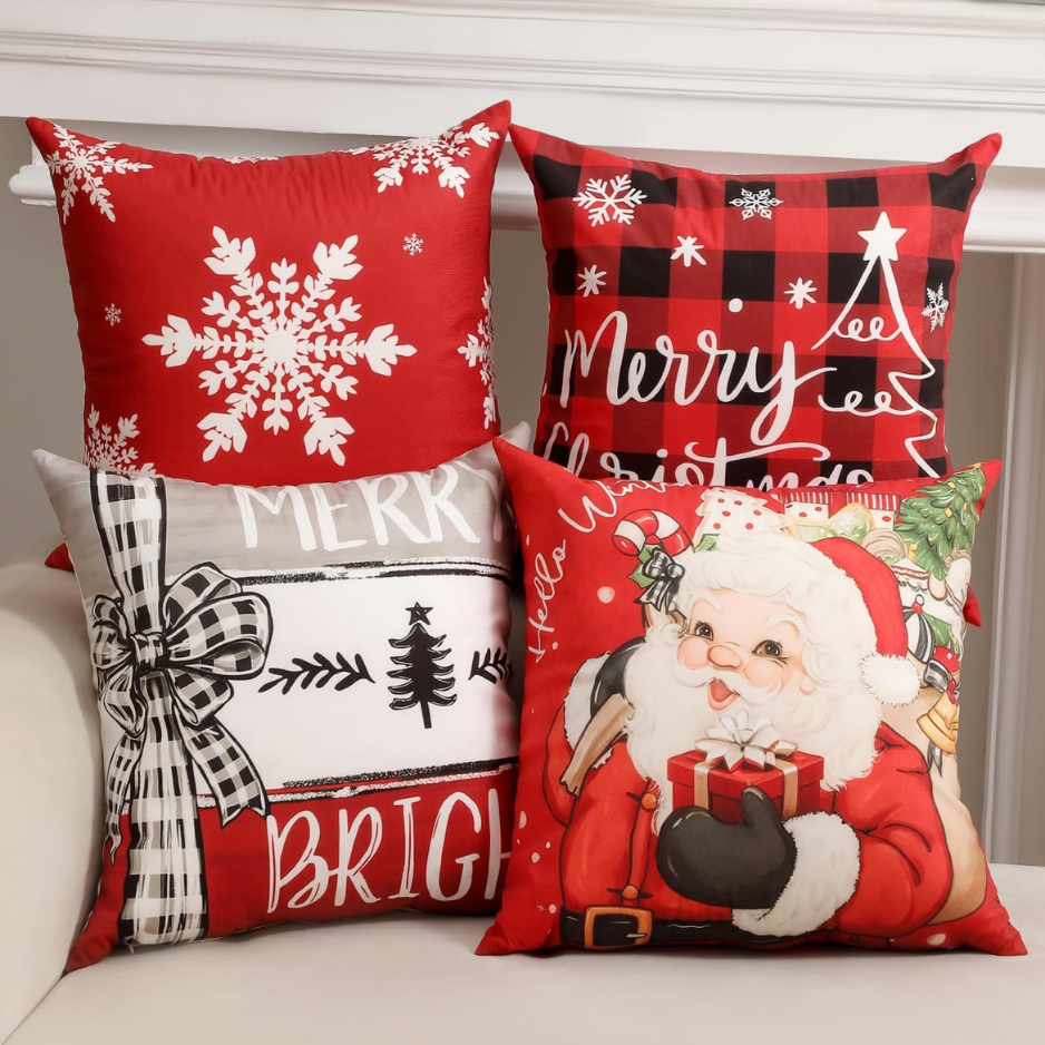 Christmas Pillow Covers 18x18 4Pcs Double Sided Winter Home Decor Soft