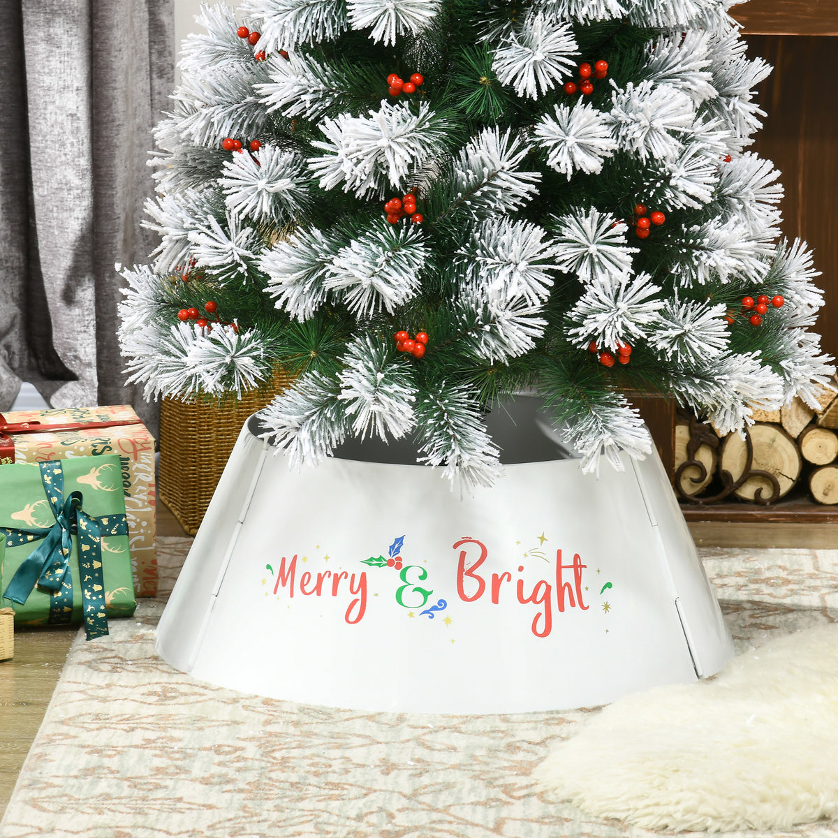 Steel Christmas Tree Collar, 26 in, Merry & Bright