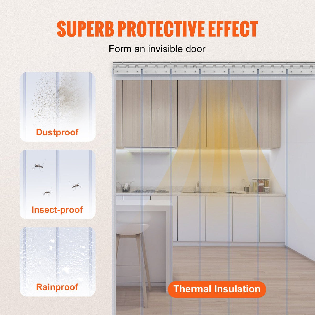 Strip Curtain, 84' Height X 38' Width, 0.08' Thickness, 6PCS Clear PVC