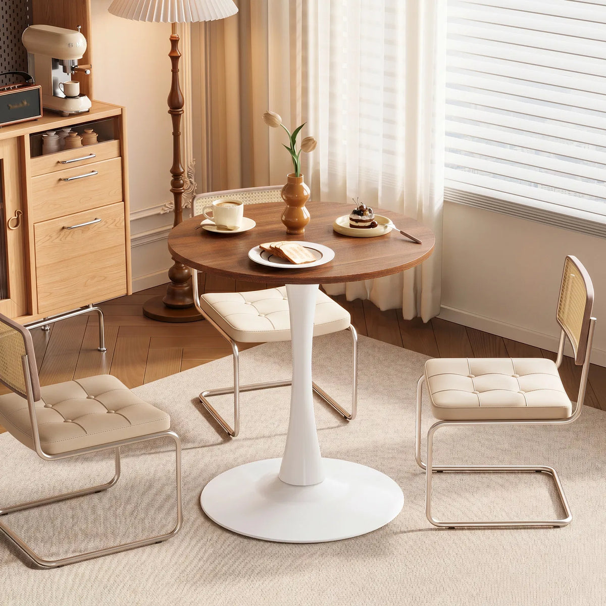 Round Tulip Dining Table, 27.6 Inch 2-Seater Kitchen Table, Melamine
