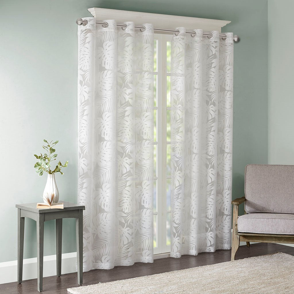 Palm Leaf Burnout Window Sheer White 50x63