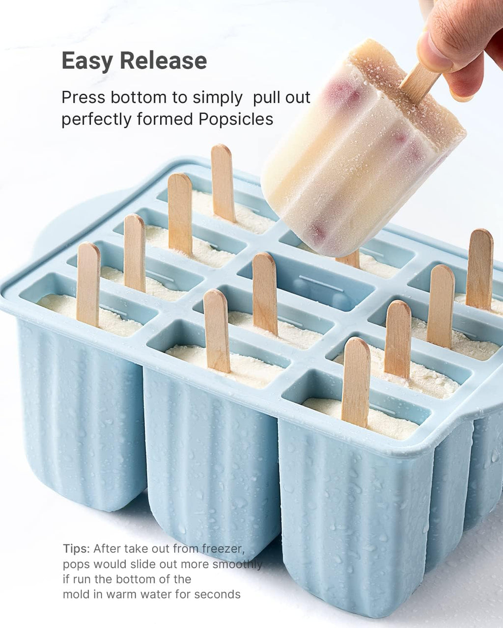 Popsicle Moulds, Meetrue 12-piece Silicone Popsicle Mould Set - Easy