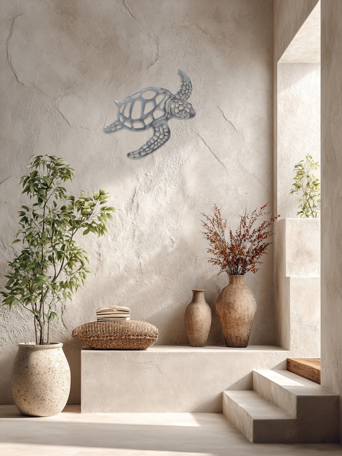 Rustic Sea Turtle Metal Wall Decor - Coastal Beach House Bathroom Accent