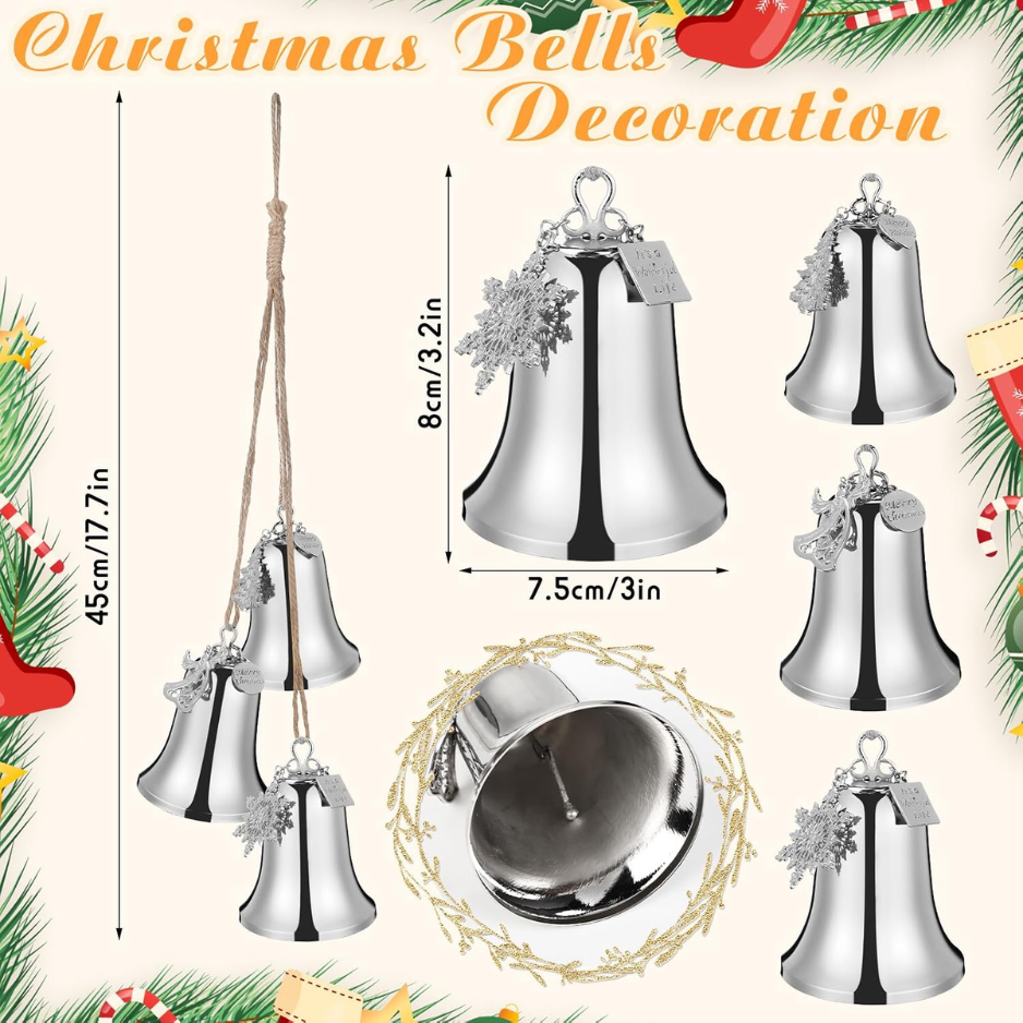 1 Set Large Christmas Bell Ornaments, Silver Metal Hanging Bells