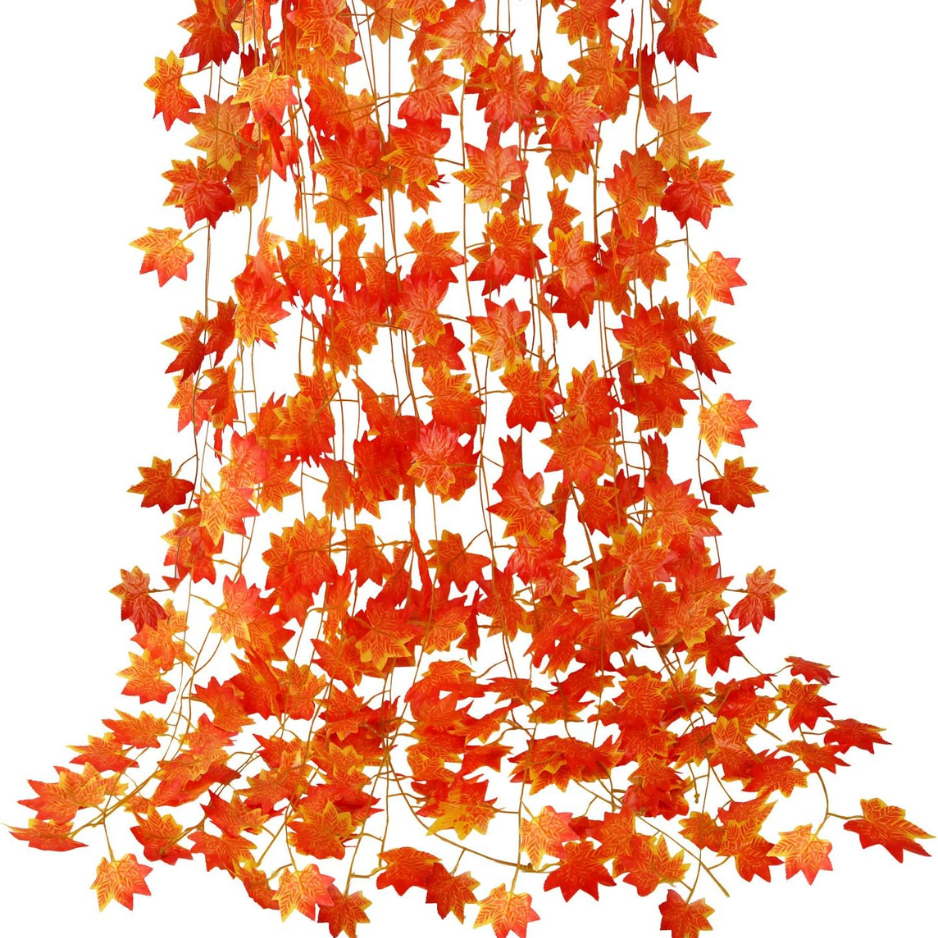 12 Pack Artificial Fall Maple Leaf Garland, Autumn Vine