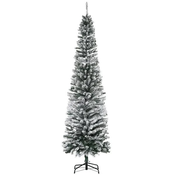 7.5ft Flocked Christmas Tree, Pencil Christmas Tree With Realistic