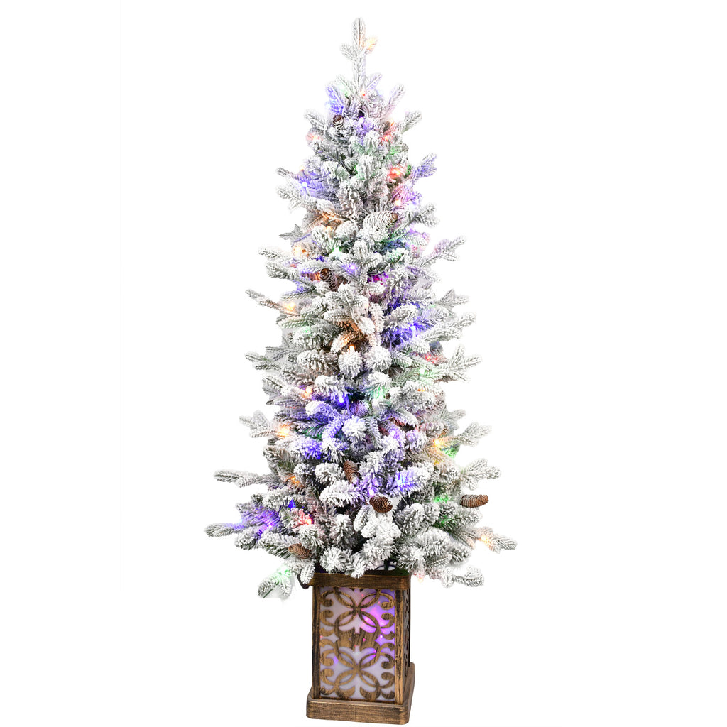 4 FT PE PVC Wire Tied Flocking Basin Tree Artificial Christmas Tree