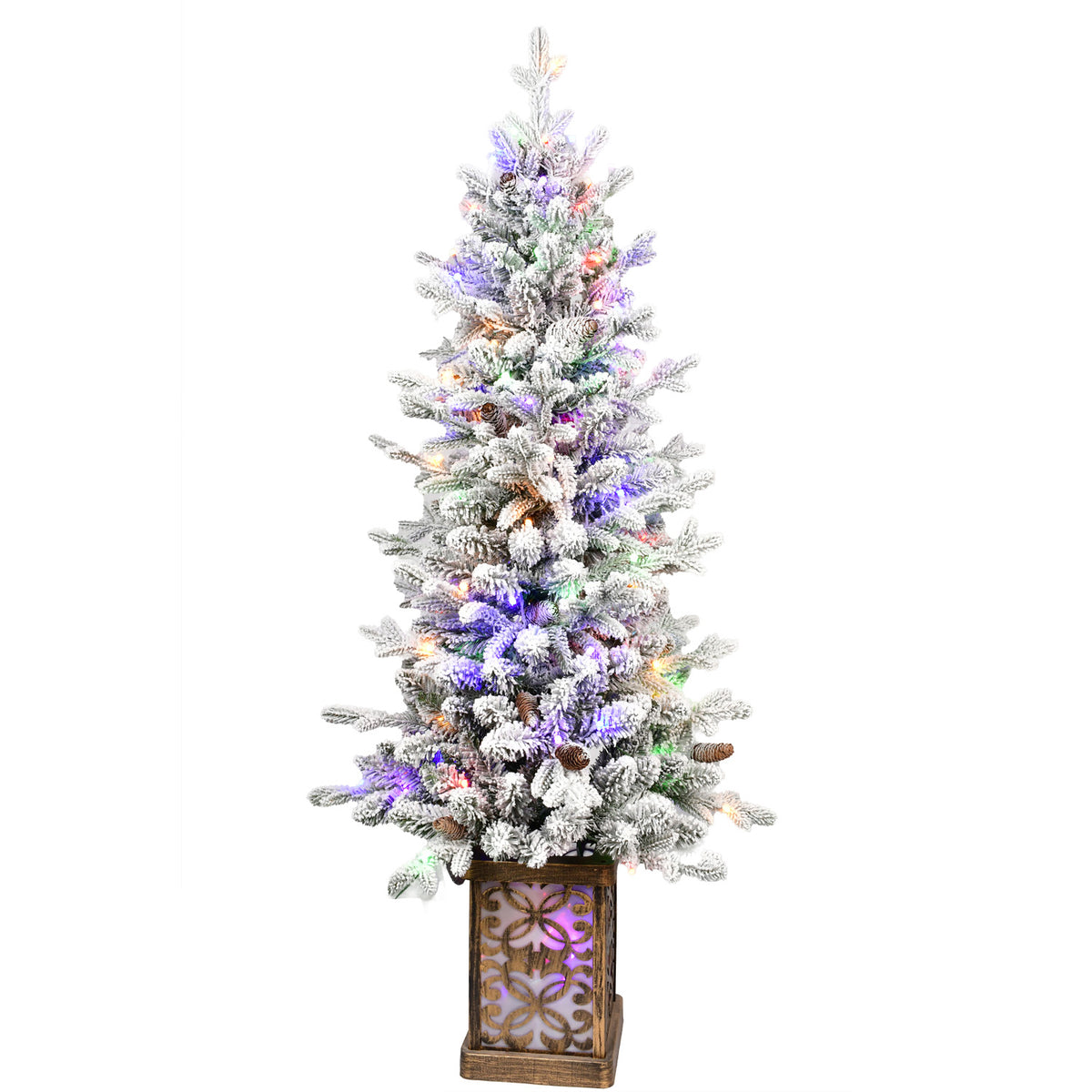 4 FT PE PVC Wire Tied Flocking Basin Tree Artificial Christmas Tree