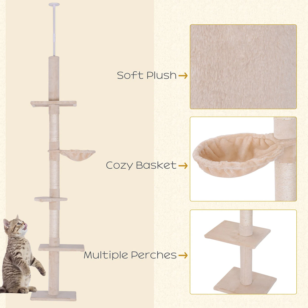 8.5ft Cat Climbing Tree 5-Tier Kitty Activity Center With Scratching
