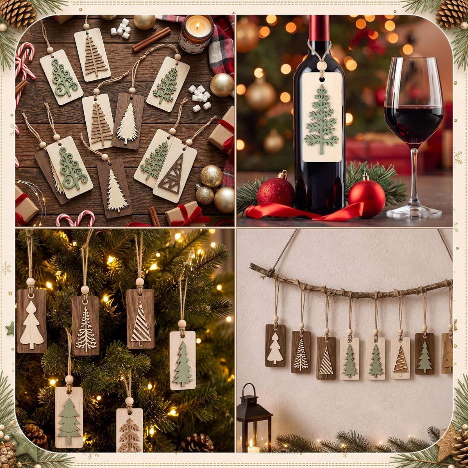 4Pcs Rustic Christmas Wooden Ornaments For Tree Decor