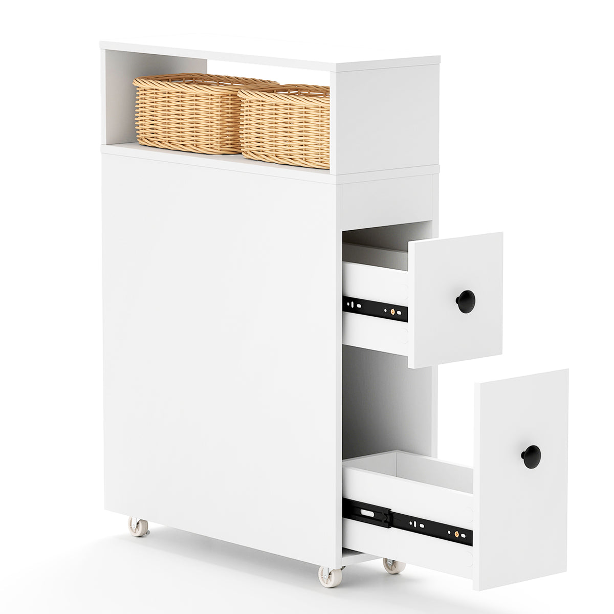 Slim Bathroom Cabinet Wooden Toilet Organizer With Deep Slide Out