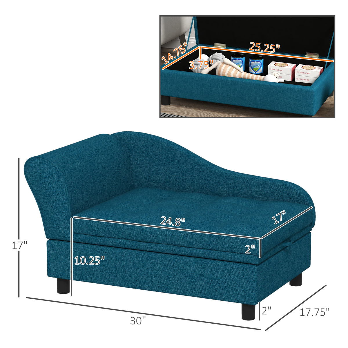 Pet Sofa Dog Sofa For Small Dogs With Storage, Dark Blue