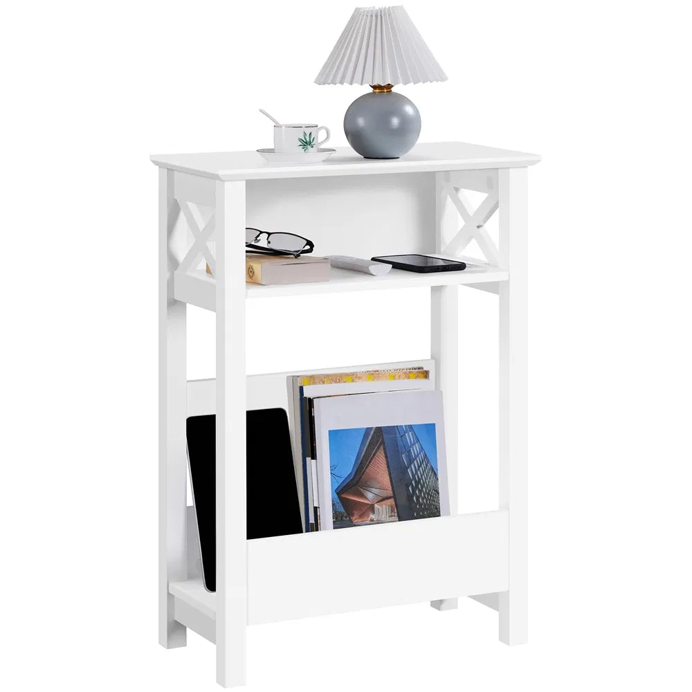 3 Tier Modern Endtablewithstorageshelf, White