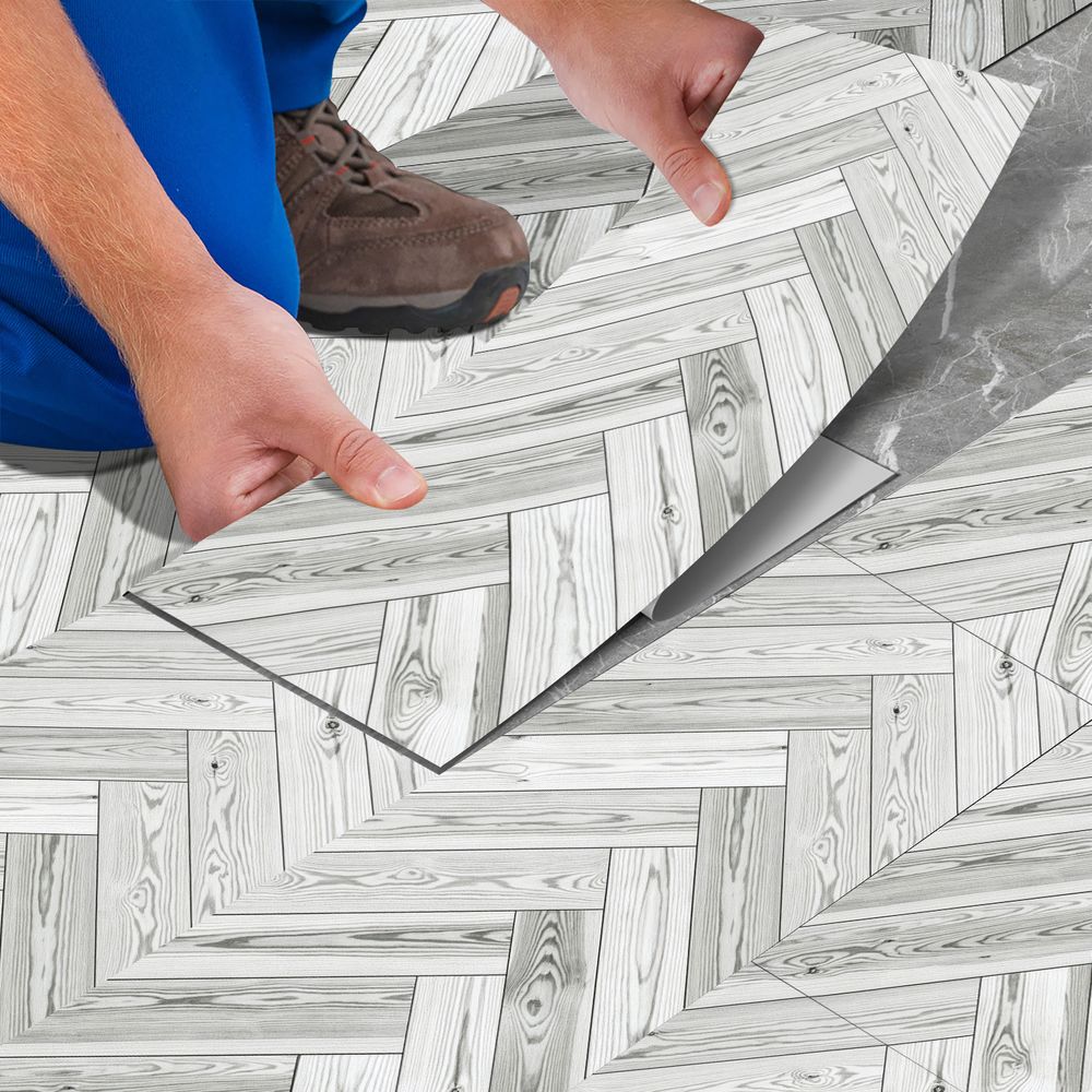 Gray Wood Grain Floor Tiles, Self-adhesive PVC Flooring, Waterproof