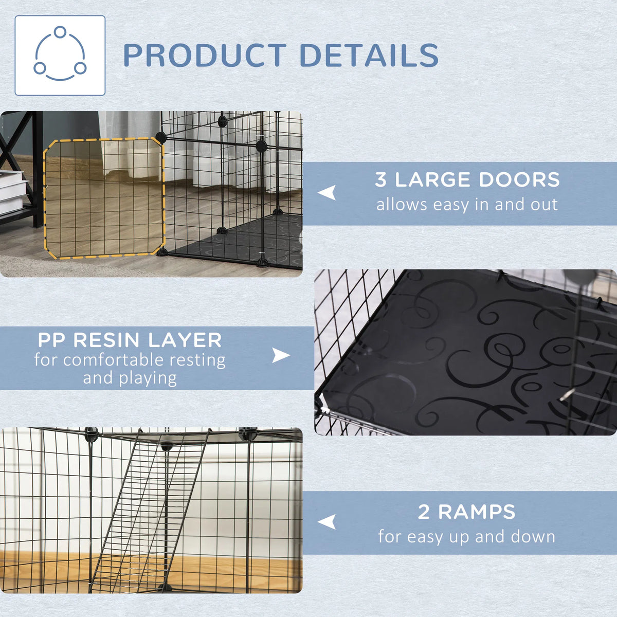 39 Pcs Small Animal Cage Bunny Hutch Portable Metal Wire With Ramps