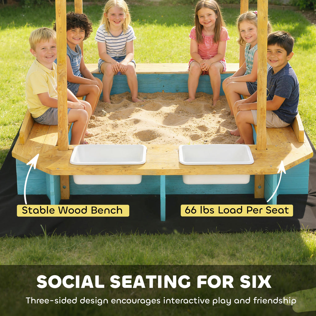 Wooden Sandbox With Dinosaur Print Canopy Kids Sandbox Outdoor
