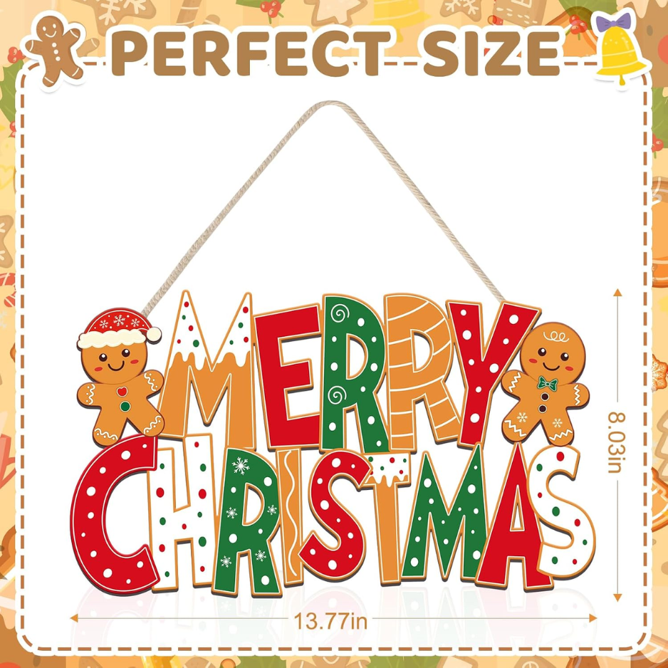 2Pcs Wooden Gingerbread Man Christmas Door Signs, Merry Christmas Decor