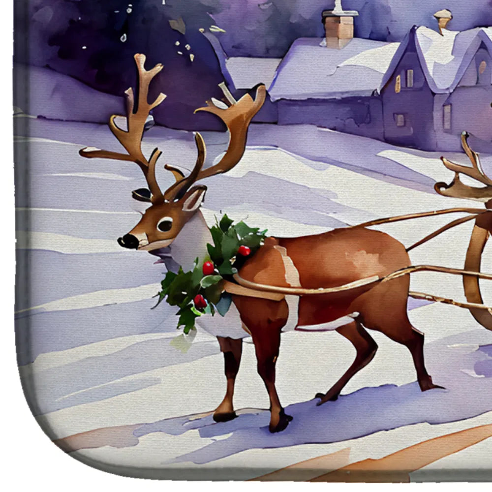 Christmas Santa And Sleigh Dish Drying Mat Absorbent Dish Drying Mat