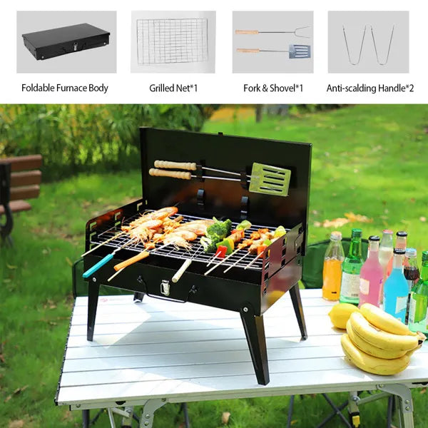 16.7x10x17.7in Portable Charcoal Grill Foldable BBQ Suitcase Grill