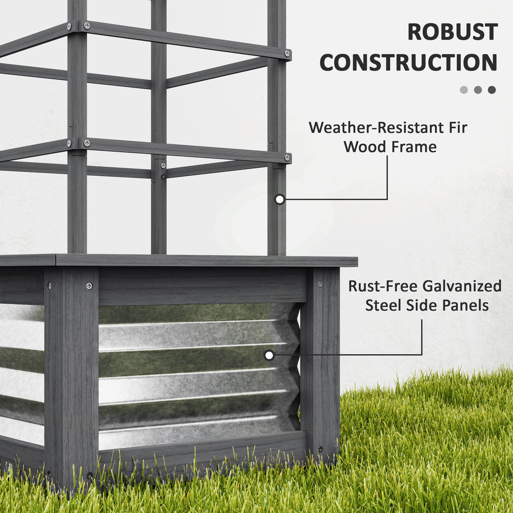 Wooden Raised Garden Bed With Trellis, Galvanized Planter Box Elevated