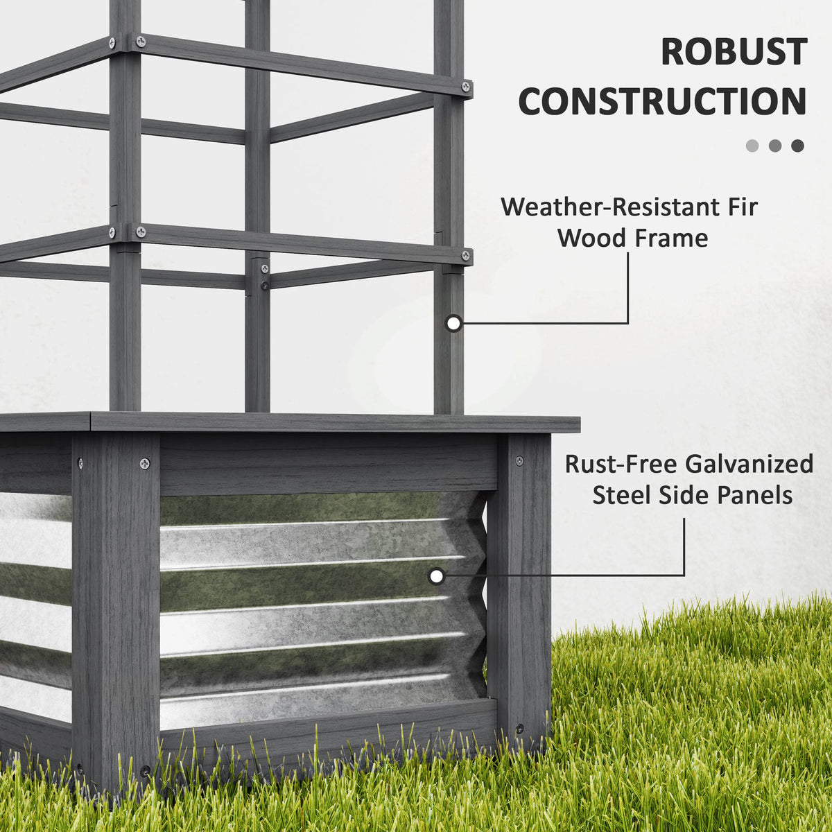 Wooden Raised Garden Bed With Trellis, Galvanized Planter Box Elevated